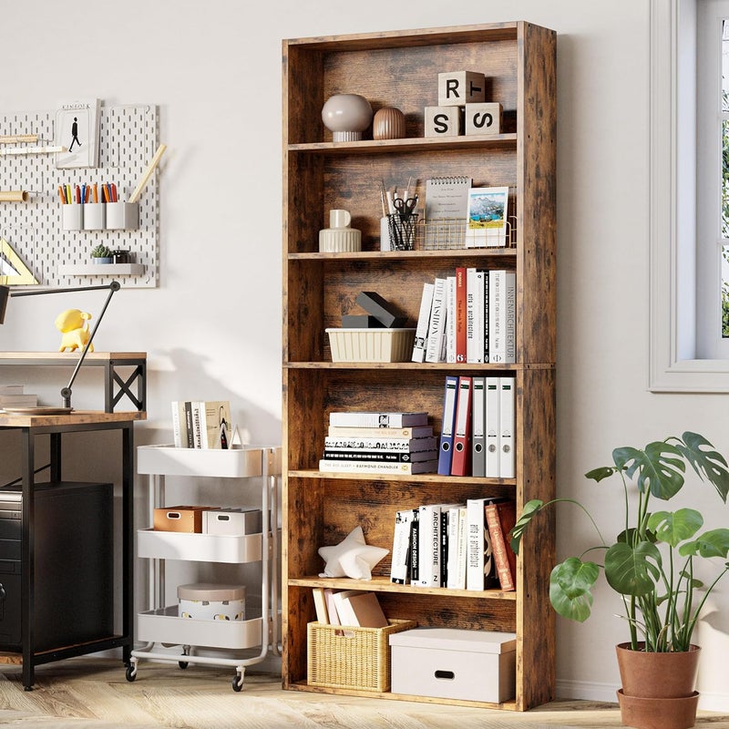 IRONCK Industrial Bookshelves and Bookcases Floor Standing 6 Shelf Display Storage Shelves 70 in Tall Bookcase Home Decor Furniture for Home Office, Living Room, Bed Room, Vintage Brown - Image 2